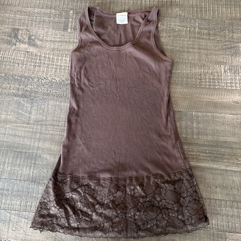 Daytrip Brown Lace Trim Tank Top